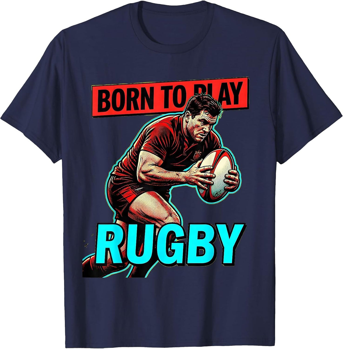 Born to Play Rugby Graphic Design T-Shirt - Navy Blue