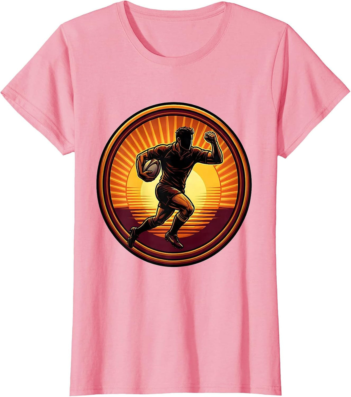 Women's Rugby Player Silhouette Sunset Graphic T-Shirt - Pink