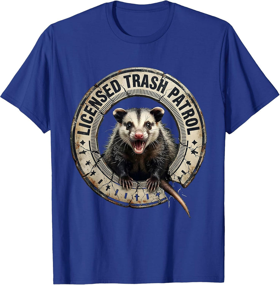 Licensed Trash Patrol Distressed Funny Opossum Meme T-Shirt - Royal Blue