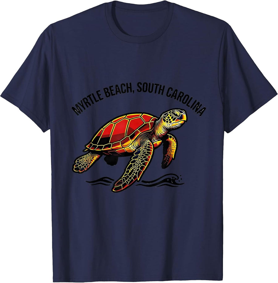 Myrtle Beach South Carolina Bold Tattoo Sea Turtle Souvenir T-Shirt - Navy Blue