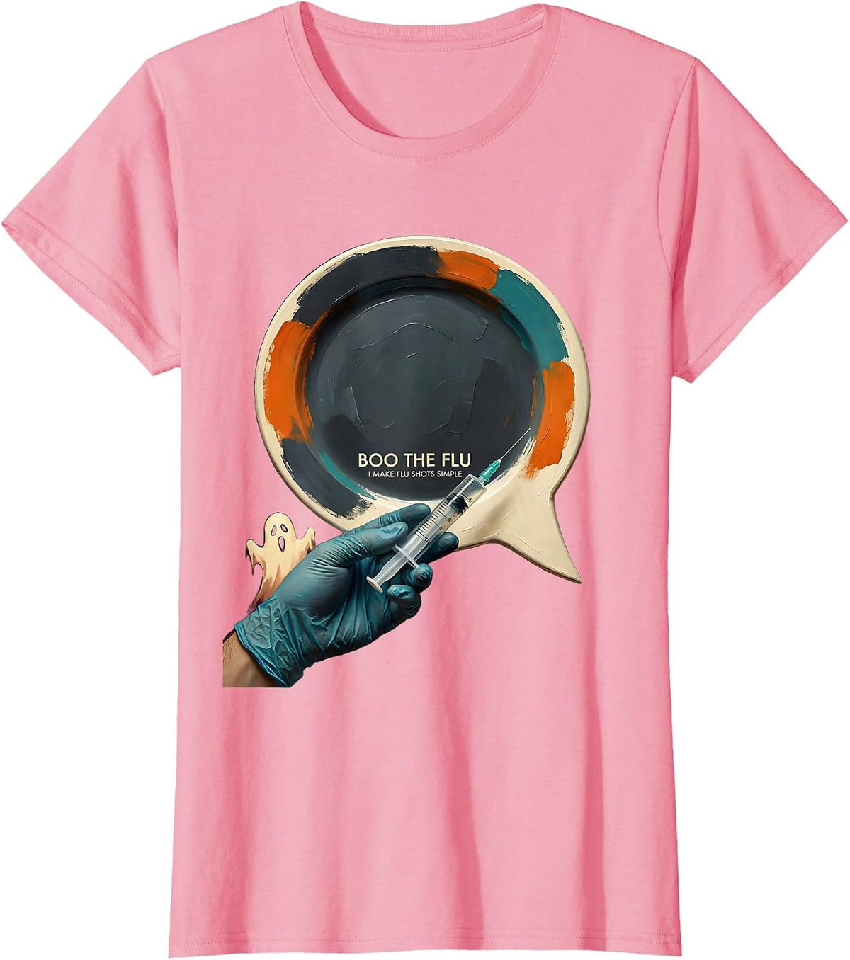 Women's Boo the Flu I Make Flu Shots Simple Funny Halloween Nurse T-Shirt - Pink