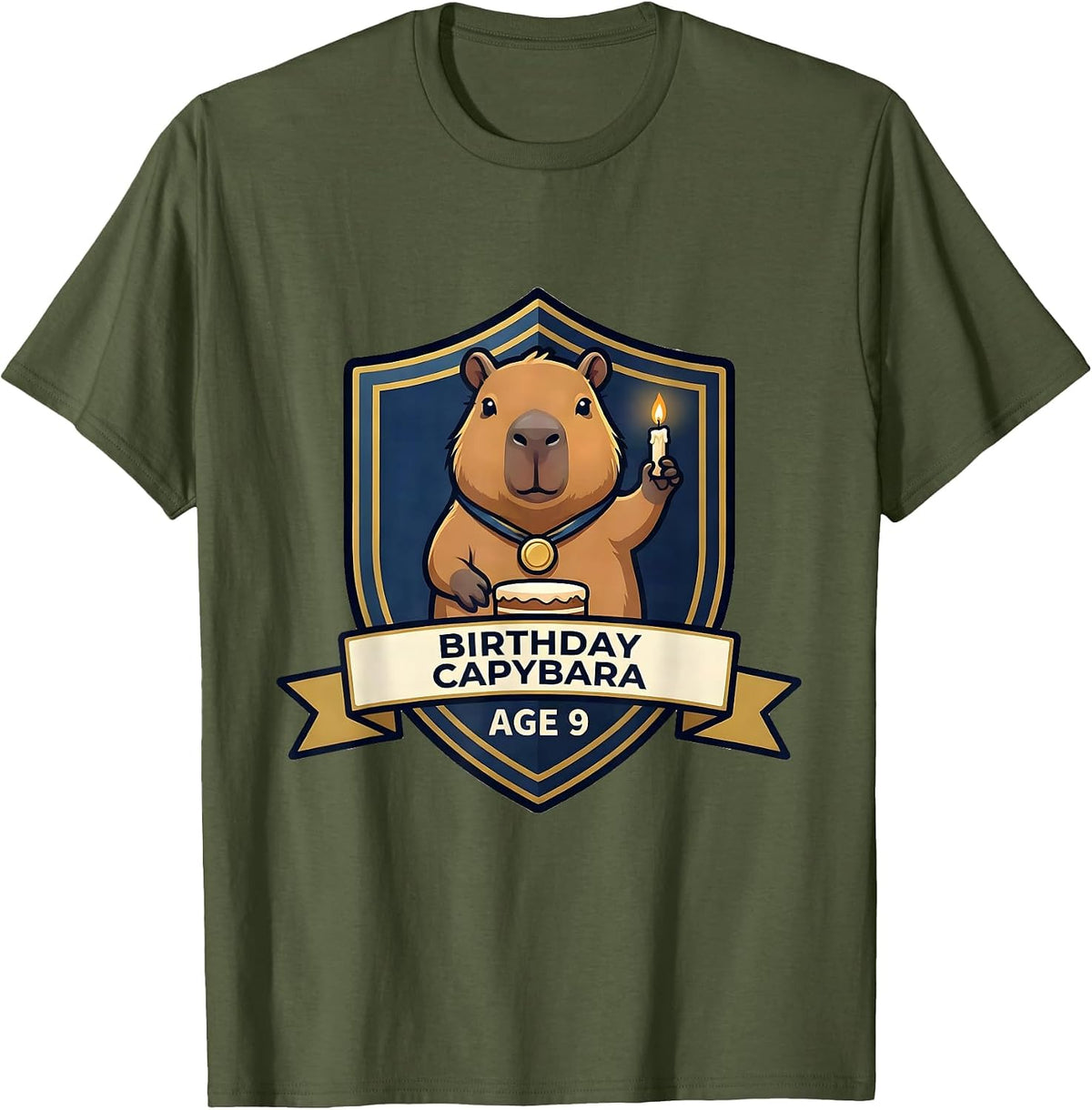 Men's Birthday Capybara Age 9 Kawaii Cute Animal Fan Party T-Shirt - Olive Green