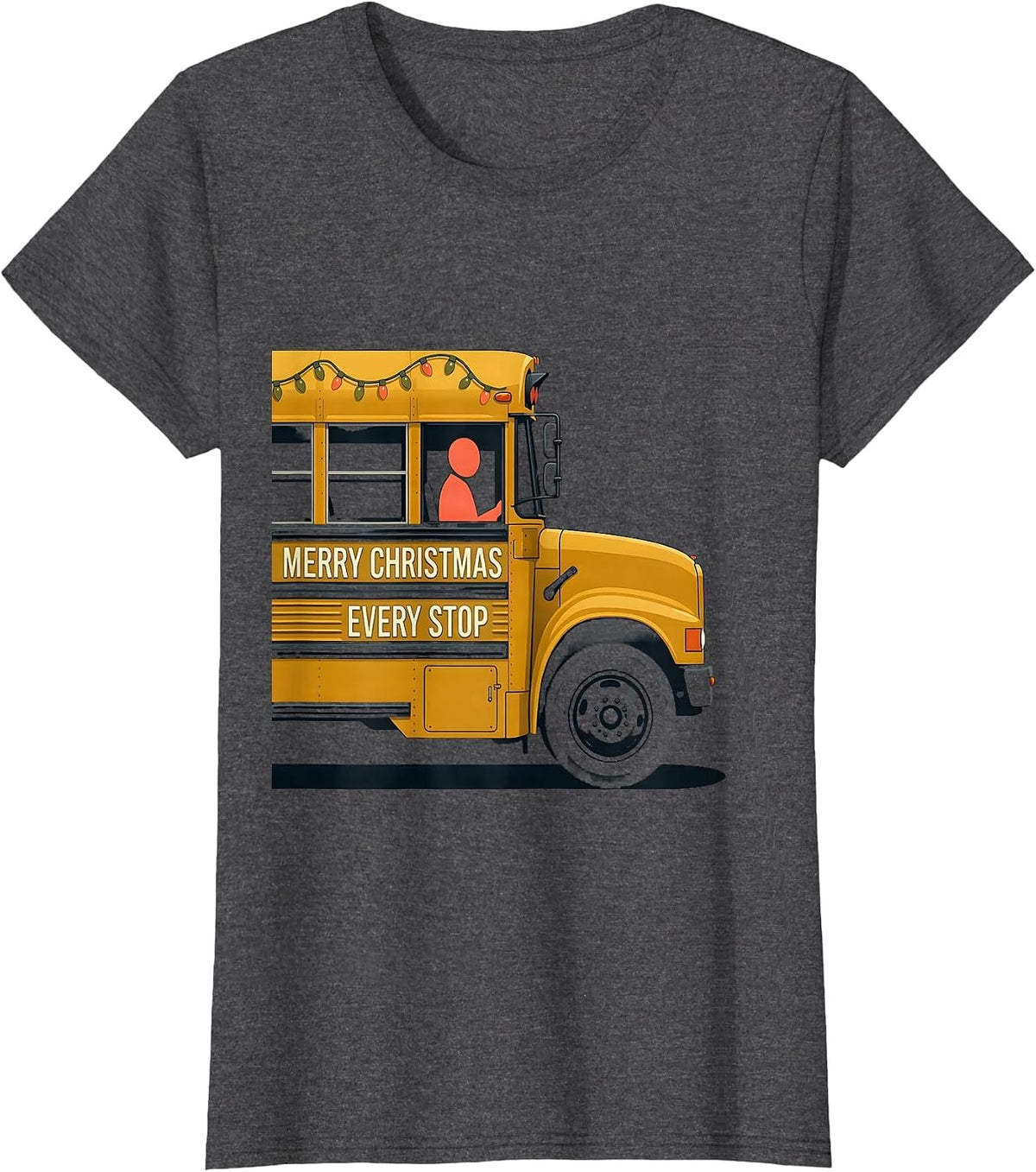 Women's Merry Christmas Every Stop Midcentury Modern School Bus T-Shirt - Dark Heather Grey