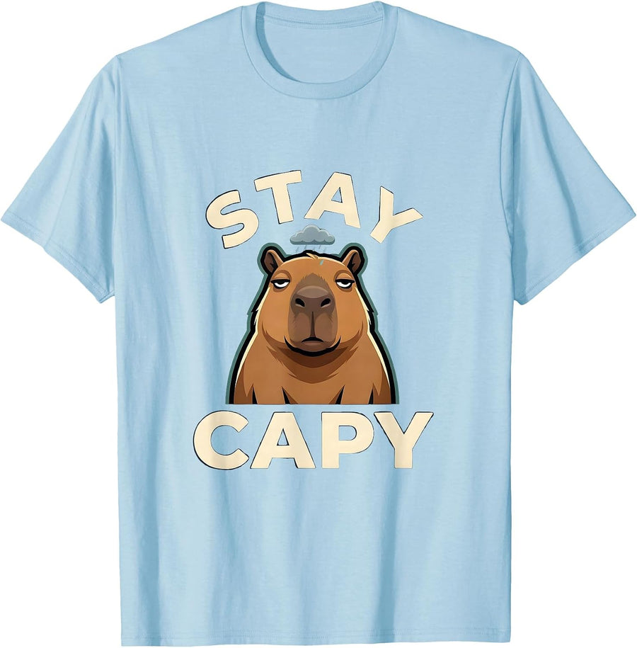 Men's Stay Capy Funny Capybara Meme Animal Lover Gift T-Shirt - Baby Blue