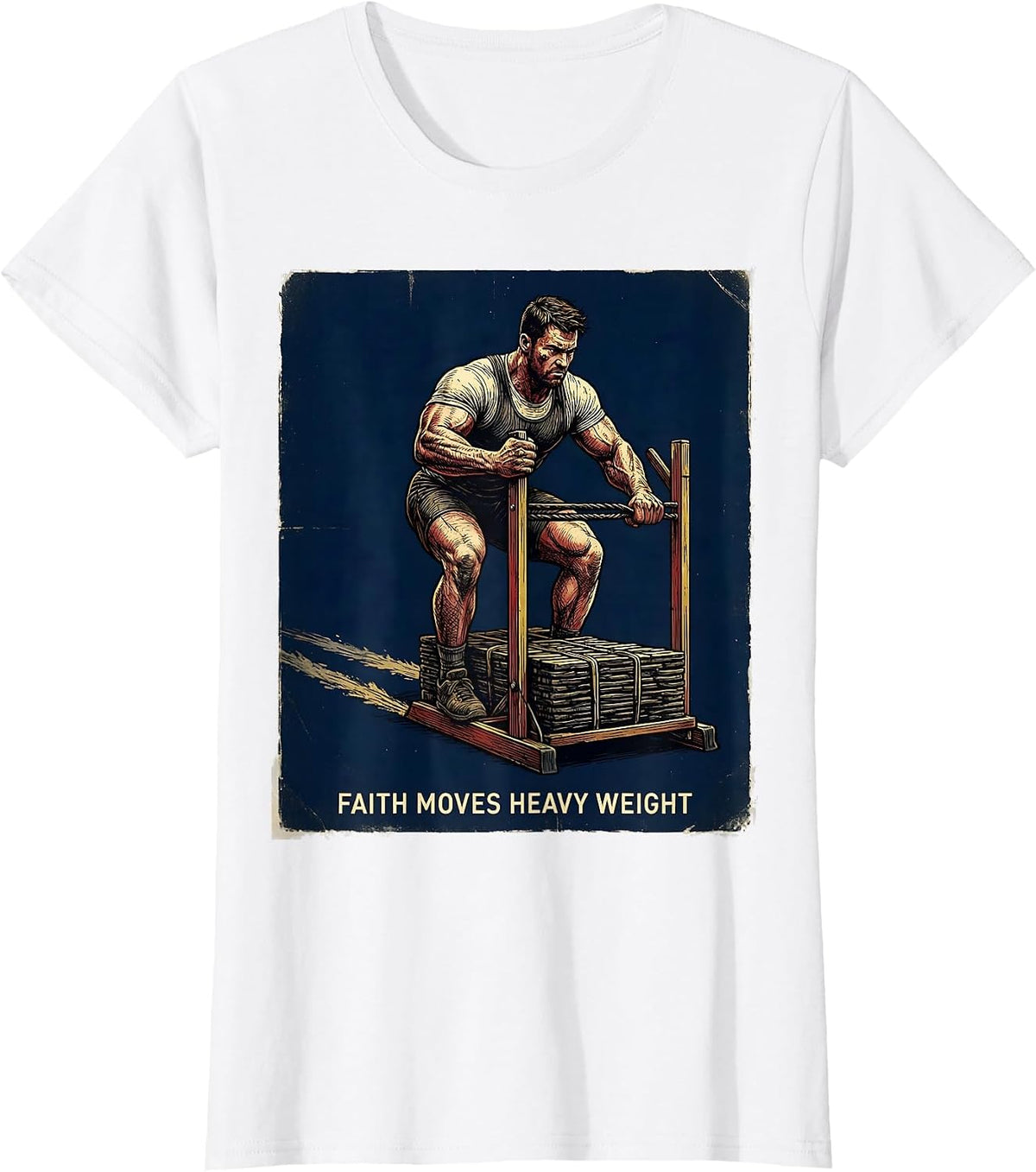 Faith Moves Heavy Weight Vintage Christian Gym Weightlifter T-Shirt - White