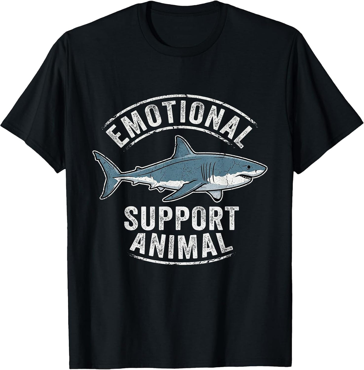 Emotional Animal White Shark Funny Vintage Great Support T-Shirt - Black