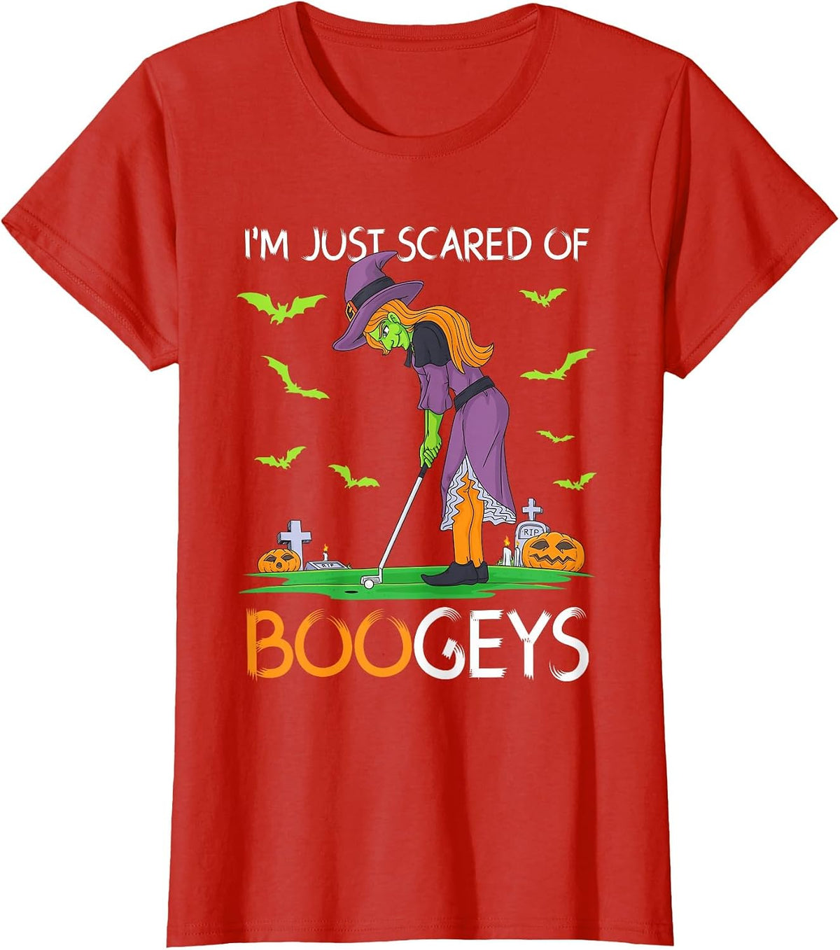 Just Scared of Bogeys Witch Golf Halloween T-Shirt - Red