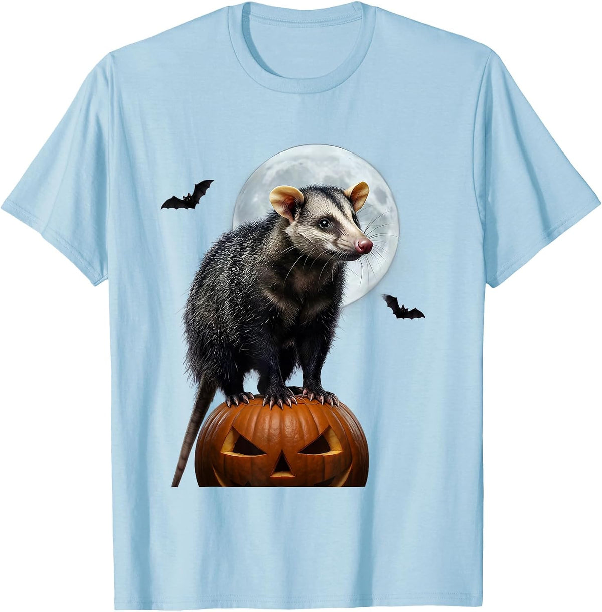 Men's Opossum Moon Halloween Spooky Moon Novelty T-Shirt - Baby Blue
