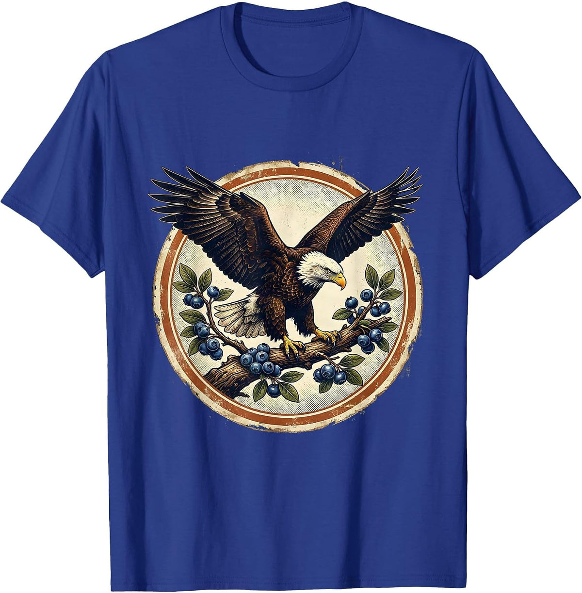 Men's Eagle and Blueberry Branch Patriotic Illustration T-Shirt - Royal Blue