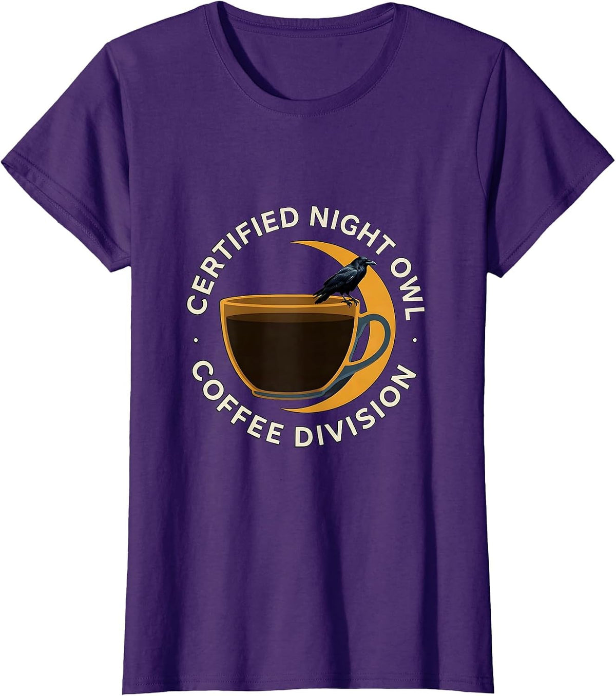 Women's Certified Night Owl Coffee Division Gothic Raven Coffee T-Shirt - Purple