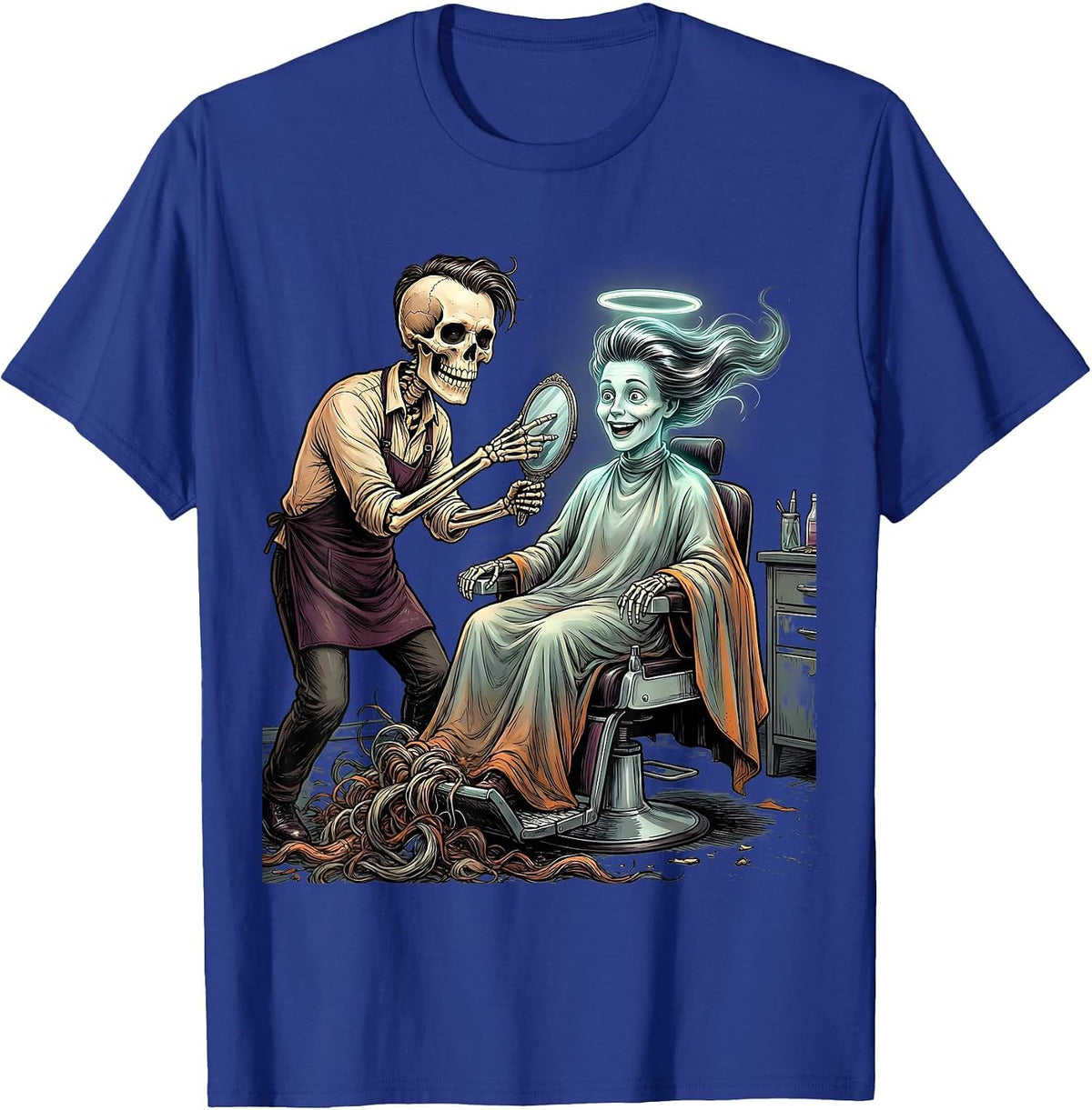 Skeleton Hairstylist Ghost Client Halloween Hairdresser T-Shirt - Royal Blue