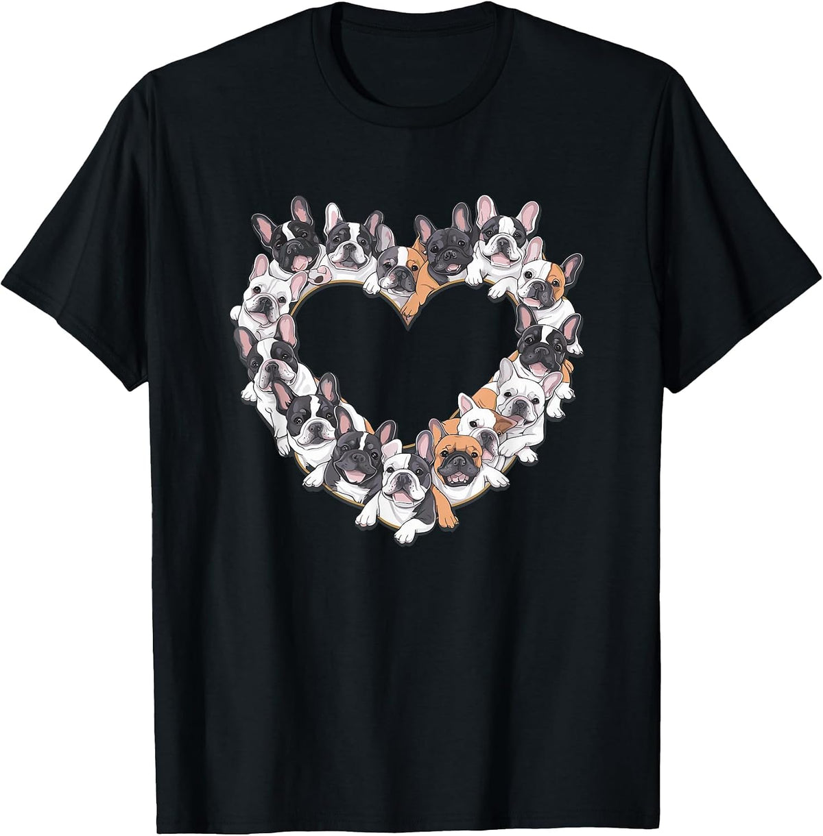Heart French Bulldog Frenchie Bulldogs T-Shirt - Black