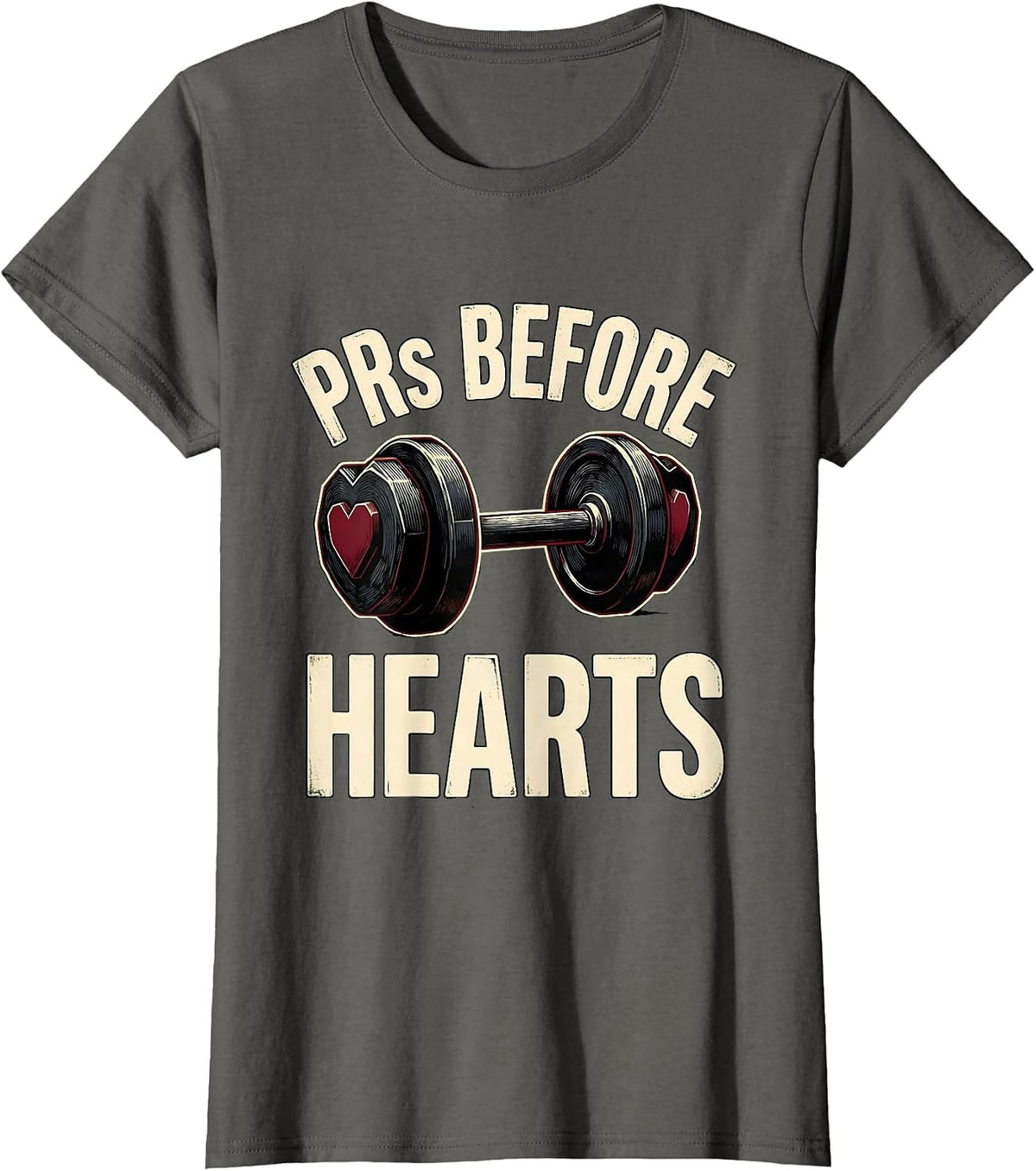 Women's PRs Before Hearts Funny Gym Valentines Day Weightlifting T-Shirt - Asphalt Grey