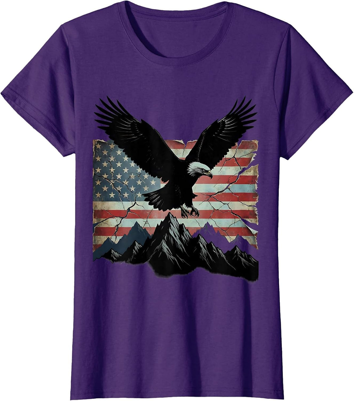 Women's Bald Eagle Soaring Over Mountain Peaks T-Shirt - Purple