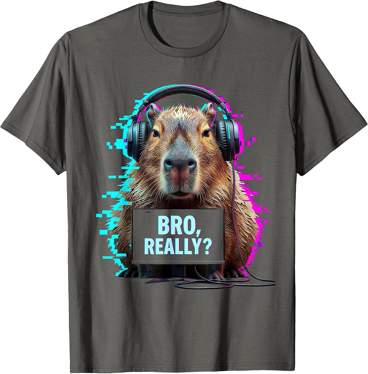 Men's BRO, REALLY? Funny Capybara Gamer Meme Humor T-Shirt - Asphalt Grey