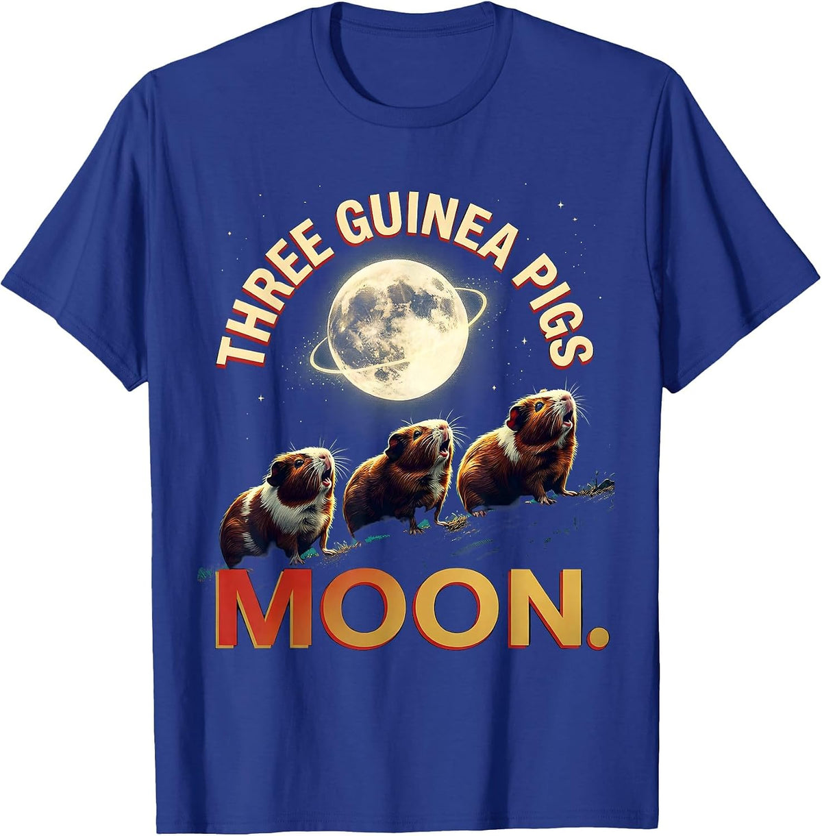 Three Guinea Pigs Moon Funny Animal Meme Parody T-Shirt - Royal Blue