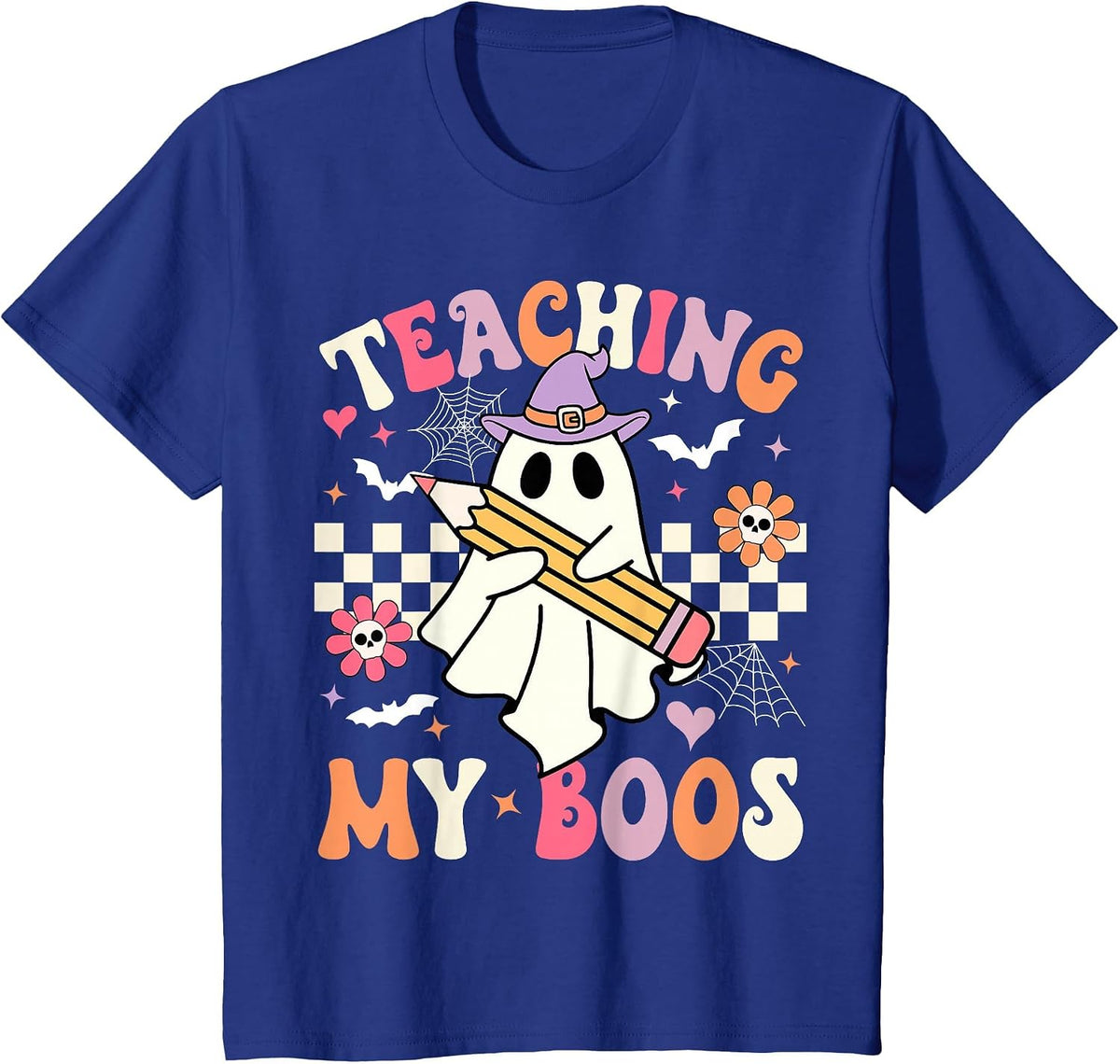 Teaching My Boos Teacher Cute Ghost Groovy Teacher Halloween T-Shirt - Royal Blue