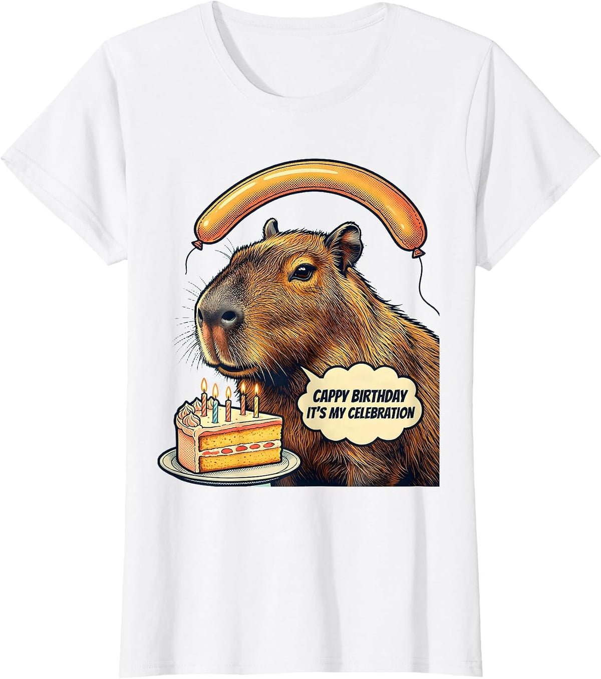 Women's Cappy Birthday It’s My Celebration Kawaii Girl Capybara T-Shirt - White