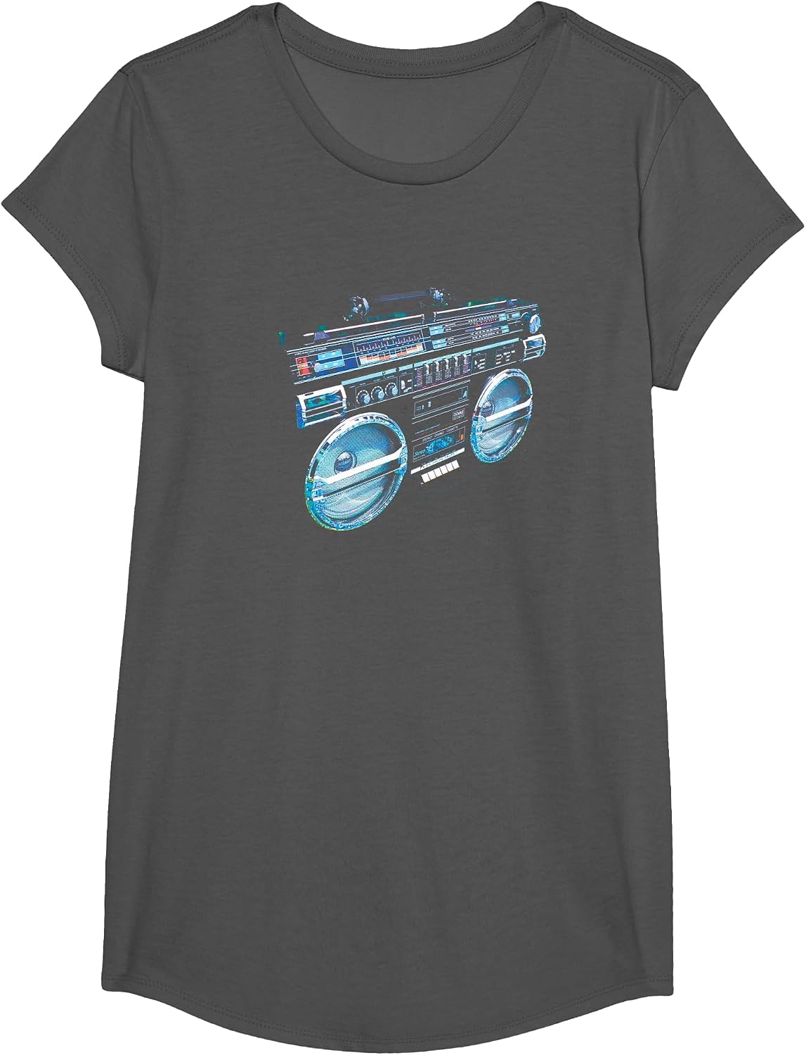 Retro Ghetto Blaster - Boom Box 80s 90s Hip Rap T-Shirt - Girls Asphalt Grey