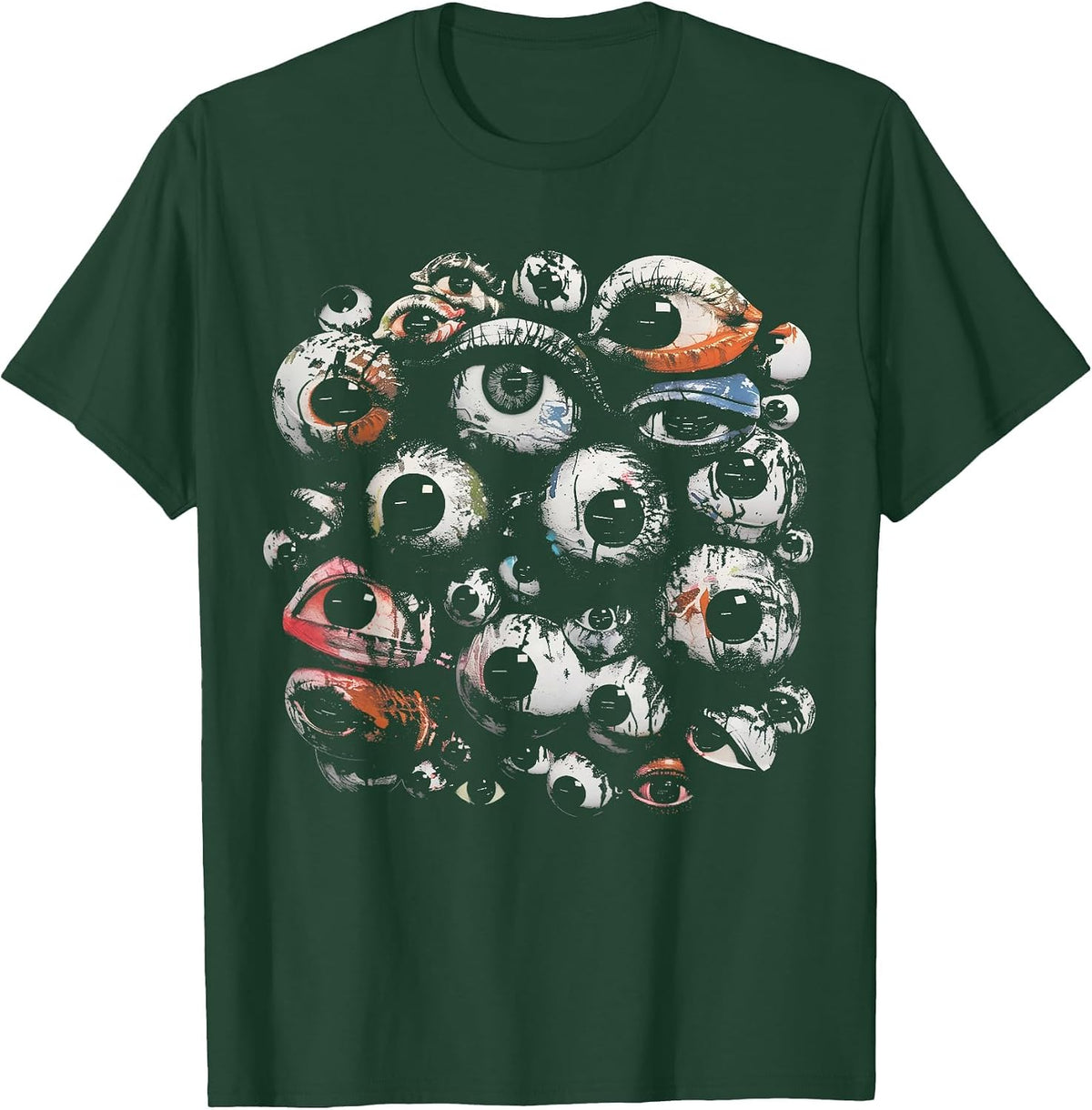 Eyes Eyeballs Weird Grunge Goth Alt Odd Strange Aesthetic T-Shirt - Dark Green