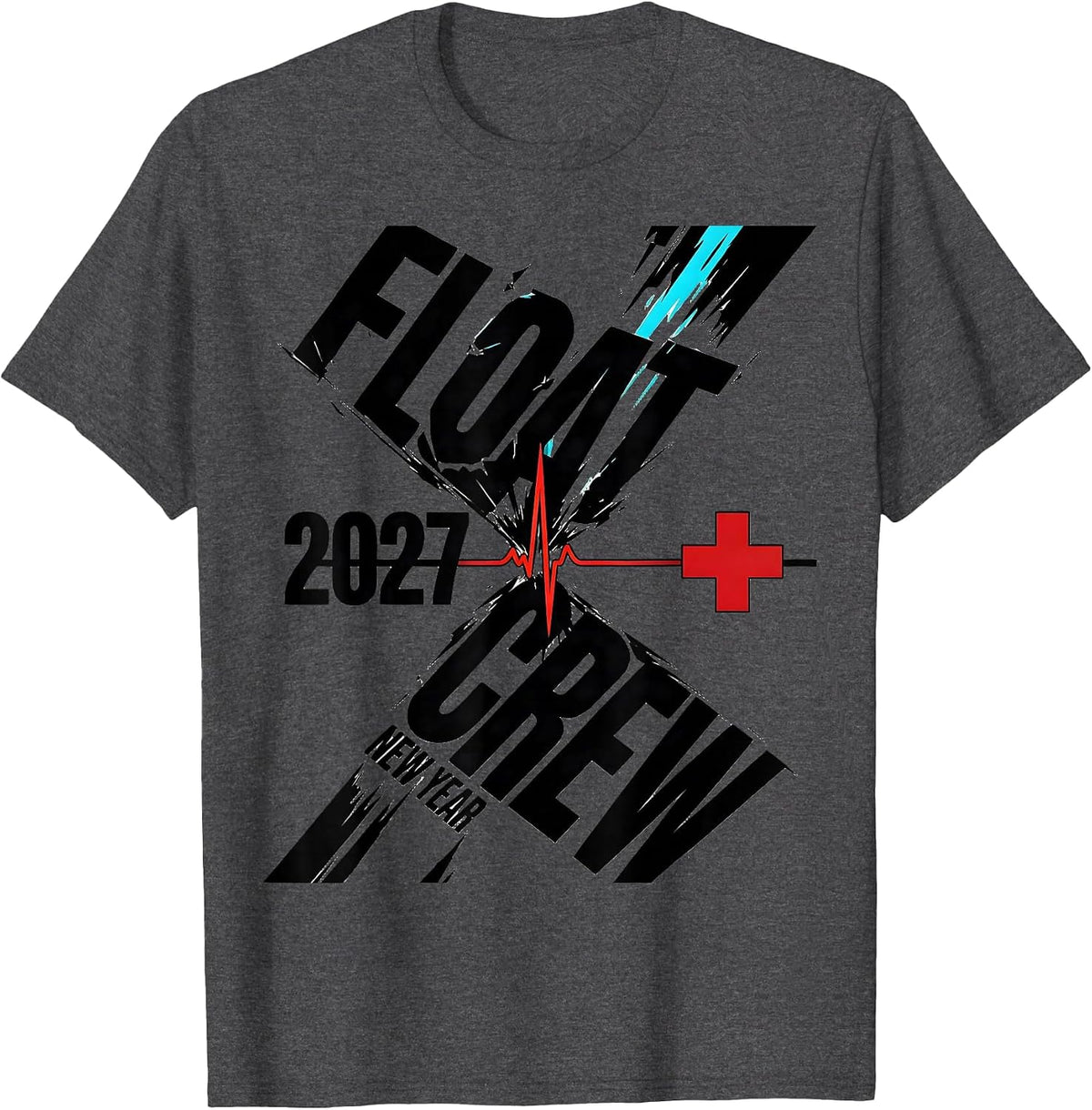 Men's FLOAT Crew New Year 2027 New Wave Nurse Crew New Years Eve T-Shirt - Dark Heather Grey