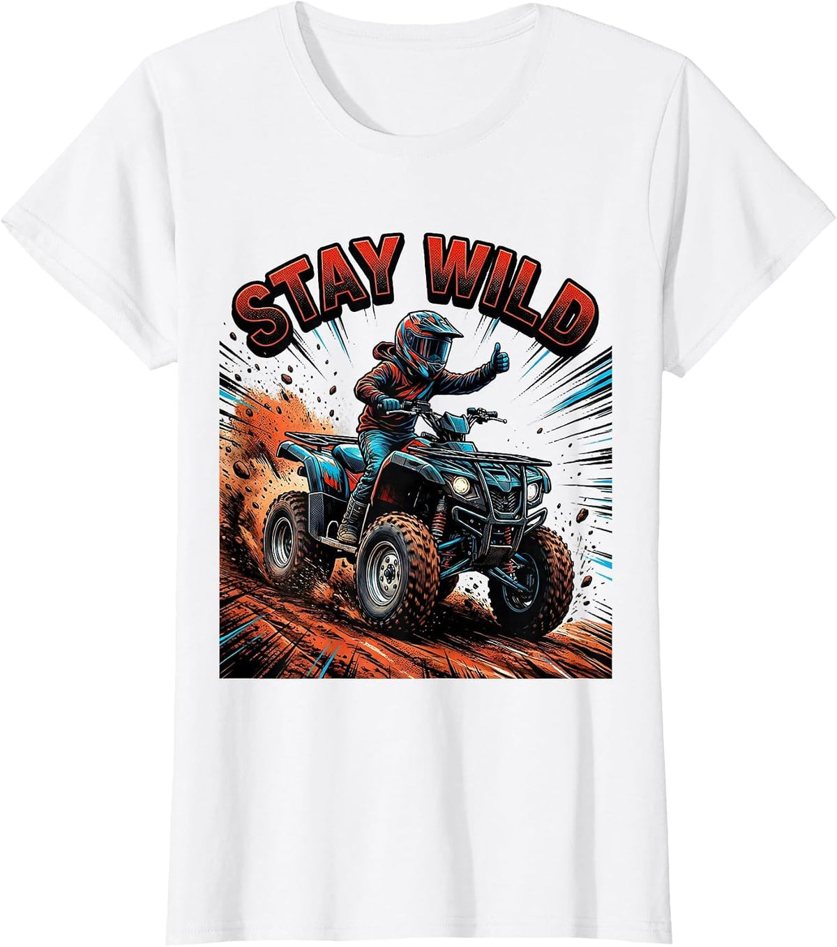 Stay Wild Comic Book Kids ATV Quad Biker T-Shirt - White
