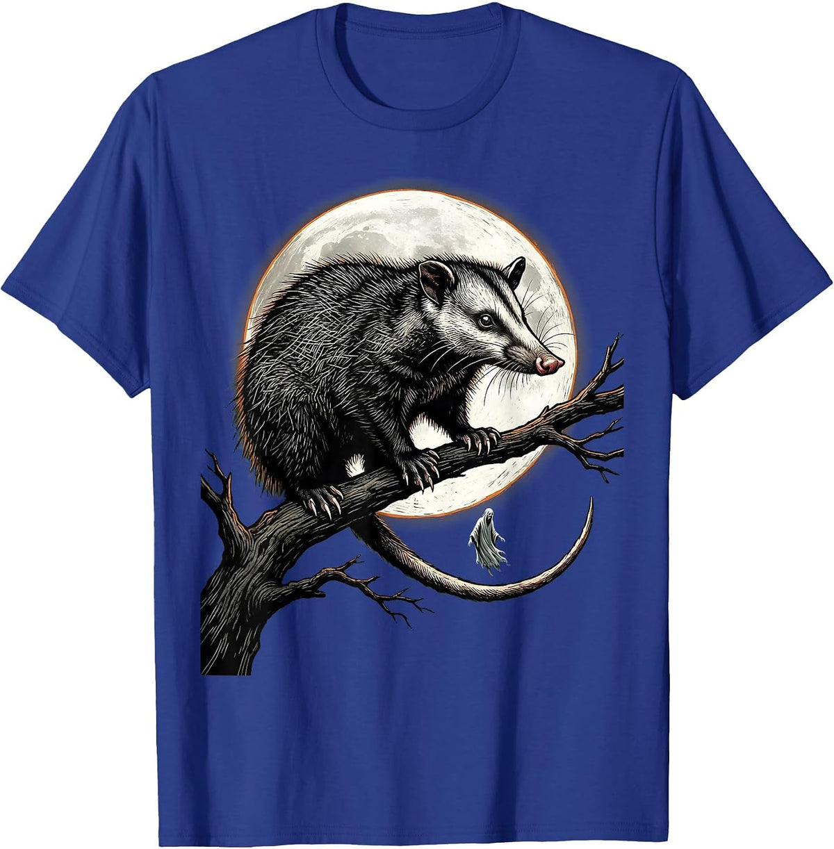 Solemn Opossum Spooky Moon Vintage Halloween T-Shirt - Royal Blue