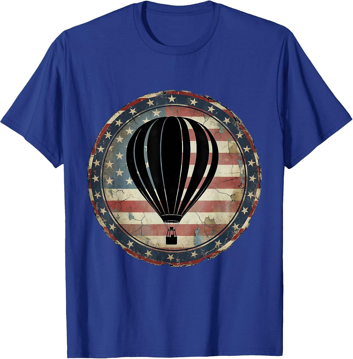Red White and Blue Hot Air Balloon Flag Design T-Shirt - Royal Blue