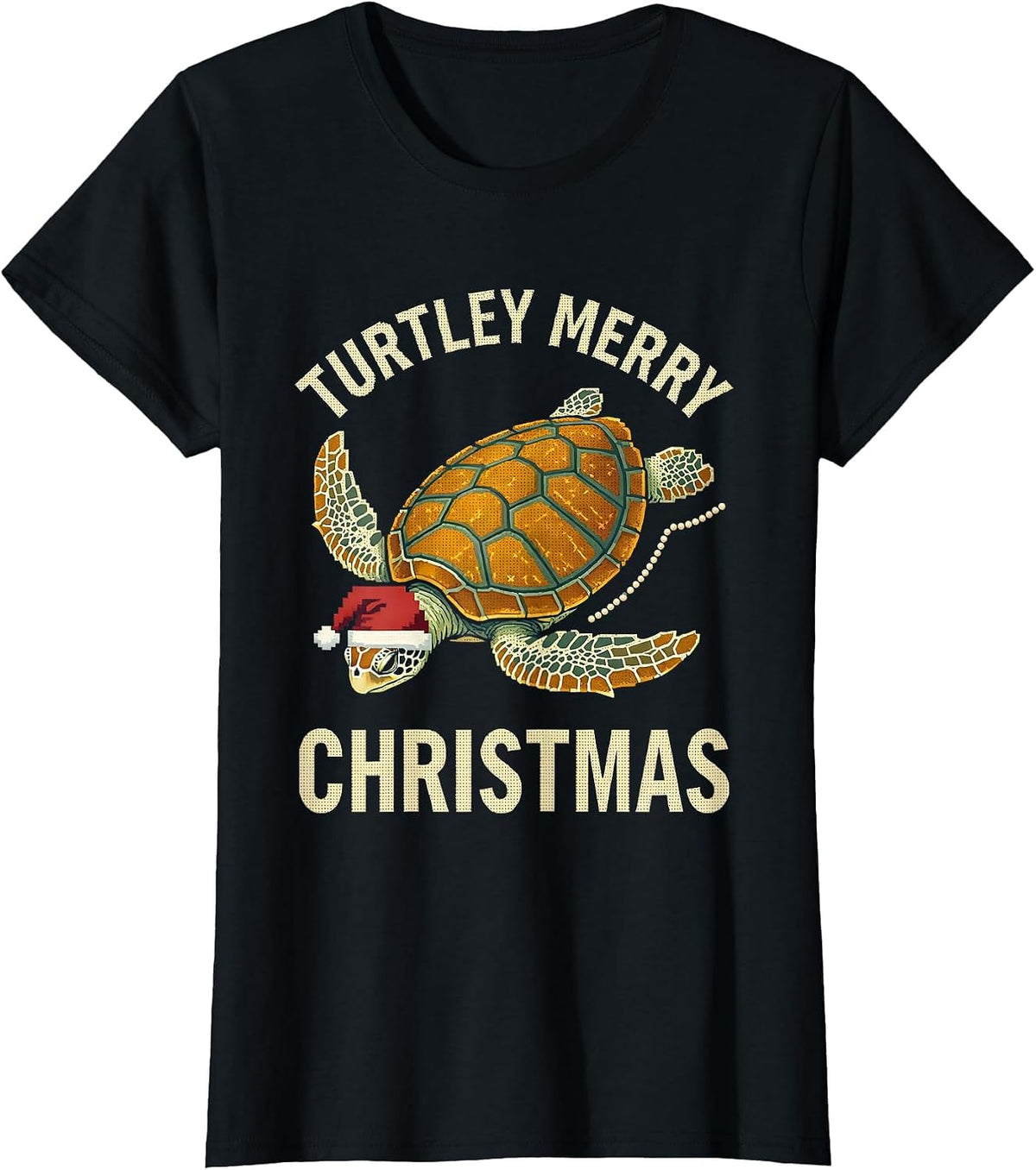 Turtley Merry Christmas Cross Stitch Sampler Sea Turtle T-Shirt - Black