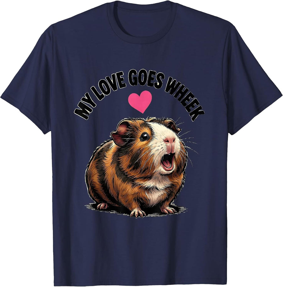 My Love Goes Wheek Cute Guinea Pig Lover Cartoon Humor T-Shirt - Navy Blue