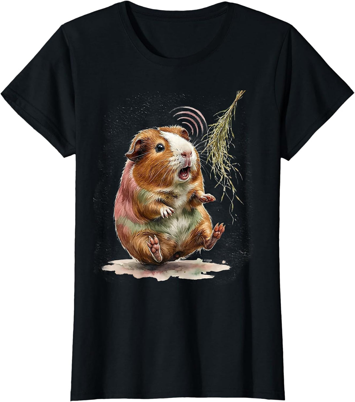 Round Teddy Guinea Pig Watercolor Pet Lover Humor T-Shirt - Black