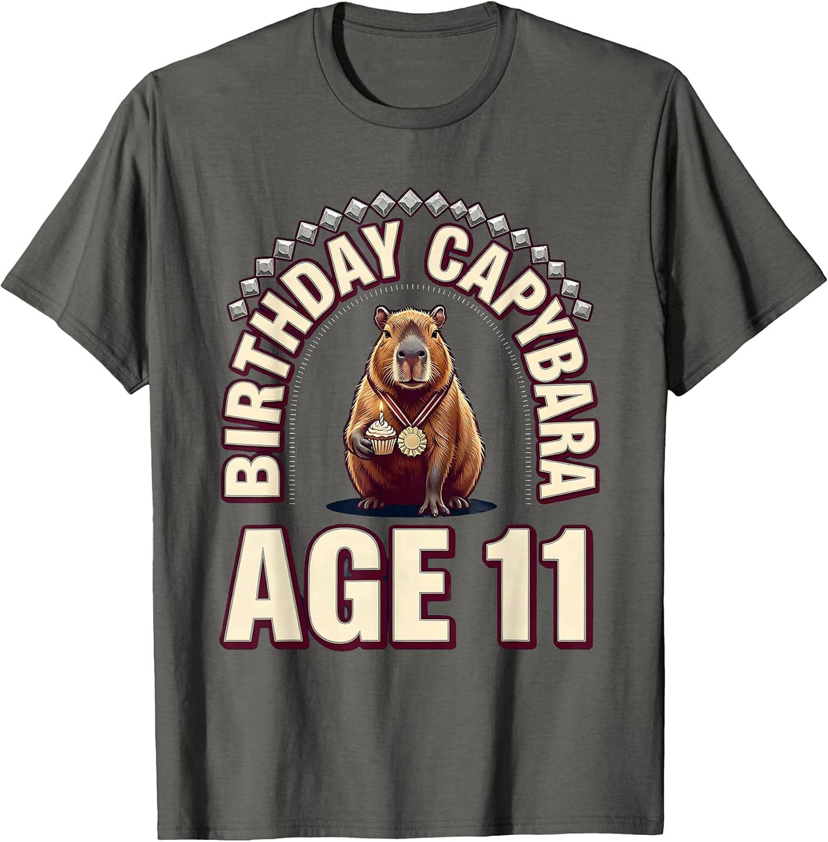 Birthday Capybara Age 11 Kawaii Cute Animal Birthday Gift T-Shirt - Asphalt Grey