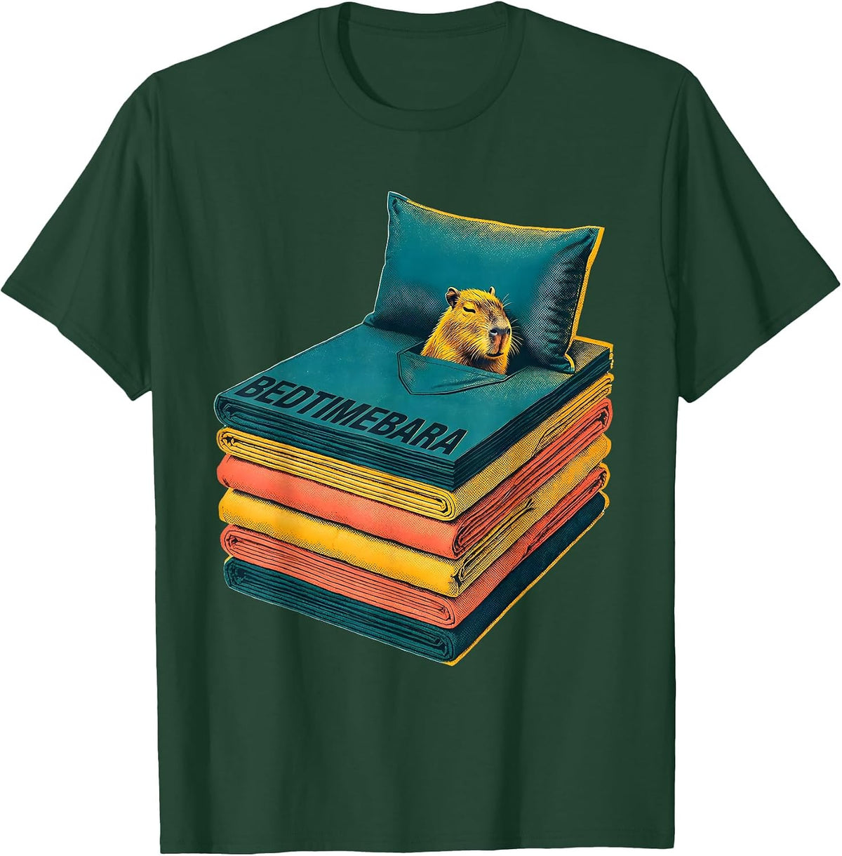 Bedtimebara Cute Capybara Sleep Humor Kids Adults T-Shirt - Dark Green