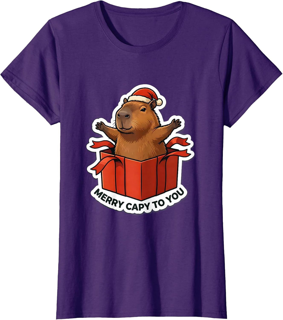 Women's Merry Capy To You Funny Capybara Christmas Family Humor T-Shirt - Purple