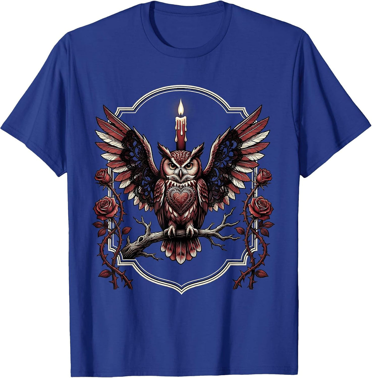 Men's Halloween Owl on Bare Branch Illustration T-Shirt - Royal Blue