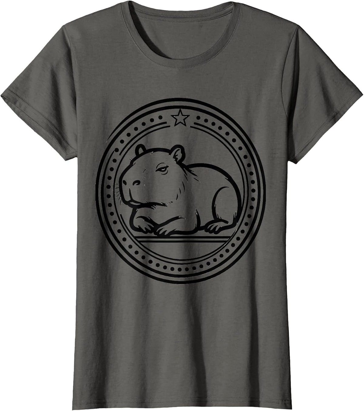 Women's Capybara Badge Line Art Funny Animal Meme T-Shirt - Asphalt Grey