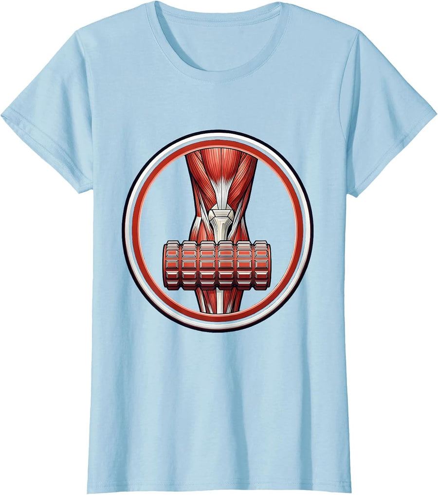 Women's Foam Roller Muscle Anatomy Physical Therapy Design T-Shirt - Baby Blue