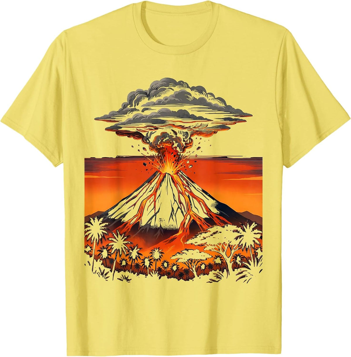 Men's El Salvador Izalco Volcano Erupting Night Graphic T-Shirt - Lemon Yellow
