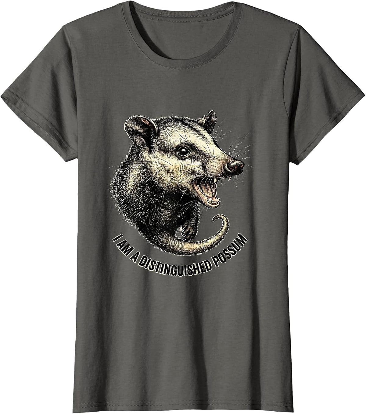 Women's I Am A Distinguished Possum Funny Opossum Meme Animal Lover T-Shirt - Asphalt Grey
