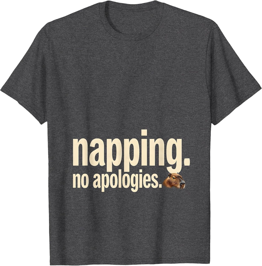 Men's Napping. No Apologies. Cute Capybara Sleepybara Sleep T-Shirt - Dark Heather Grey
