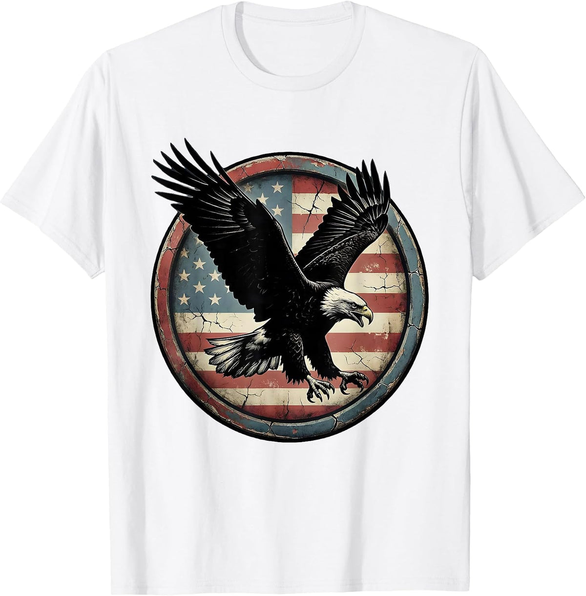Men's Patriotic Eagle Diving Talons Extended Illustration T-Shirt - White