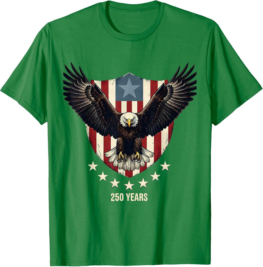 Men's 250 YEARS Patriotic Eagle USA 250th Anniversary July 4th T-Shirt - Kelly Green