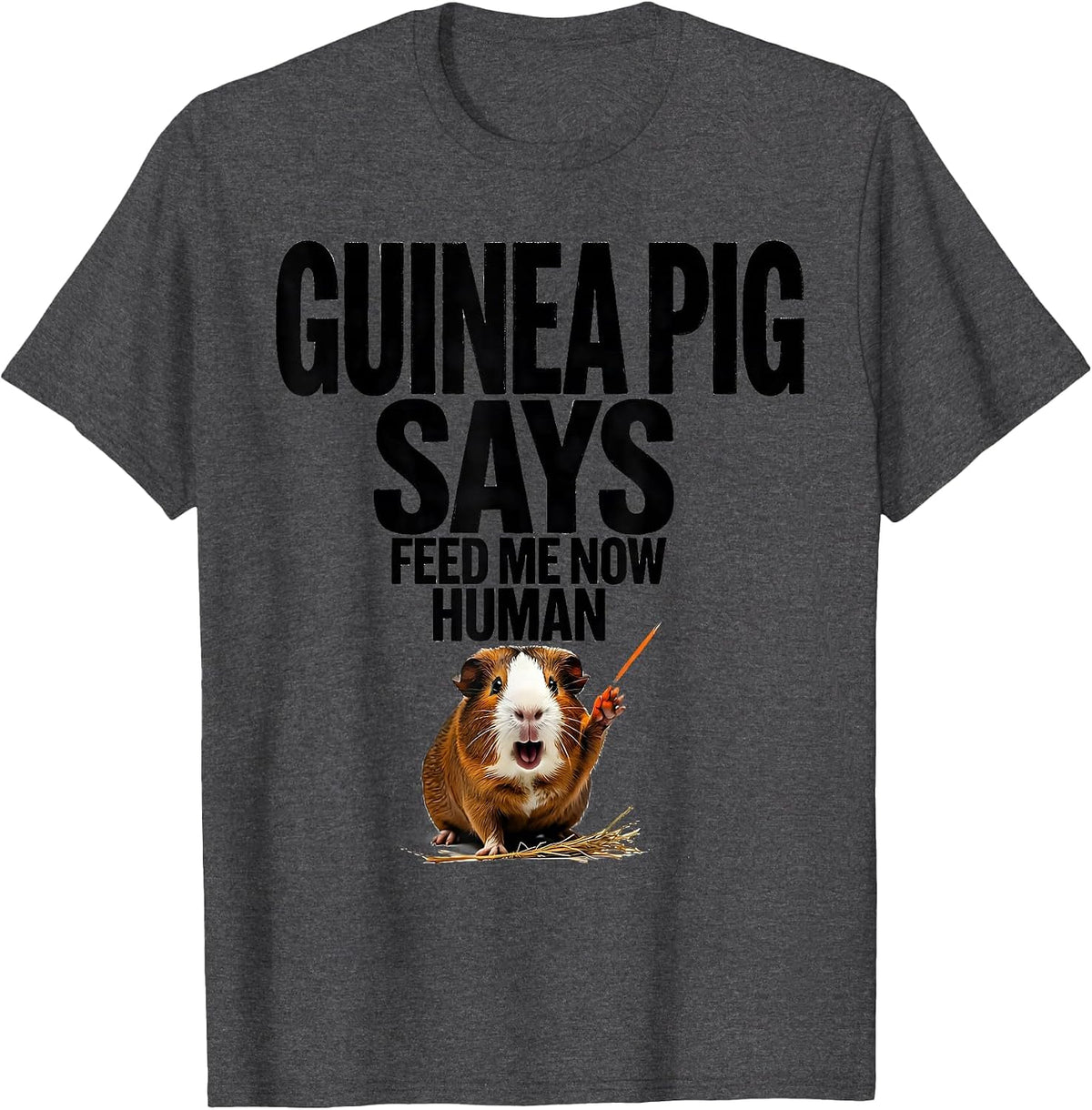 Guinea Pig Says Feed Me Now Human Funny Pet Lover Humor T-Shirt - Dark Heather Grey