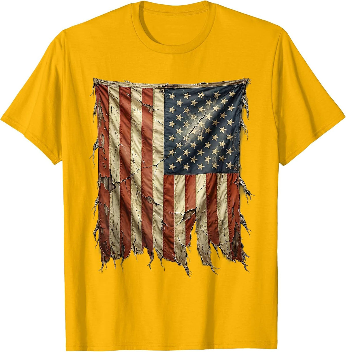 Men's Eagle Soaring Over Tattered American Flag T-Shirt - Golden Yellow