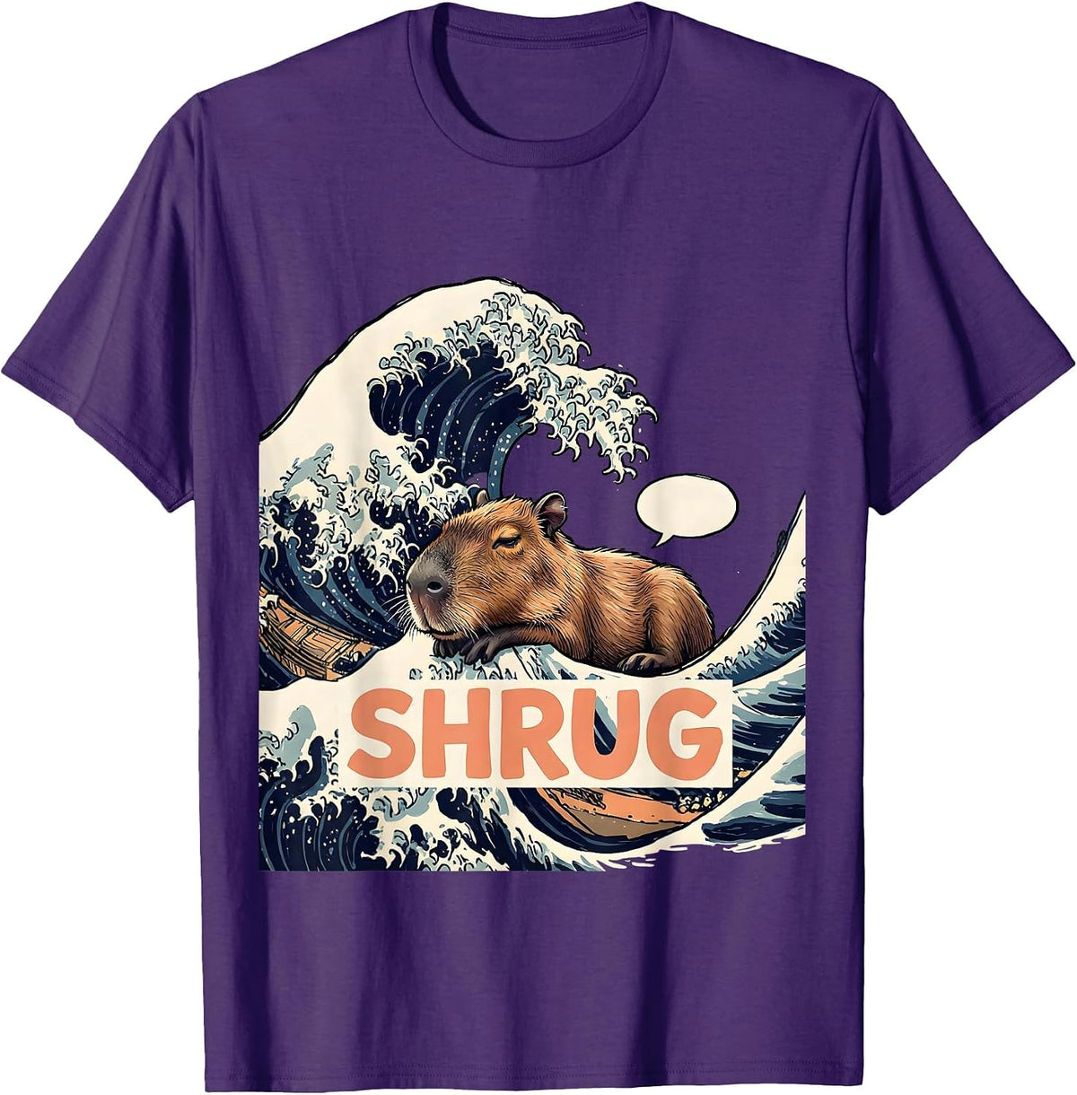 Shrug Funny Capybara Japanese Kanagawa Wave Animal Parody T-Shirt - Purple