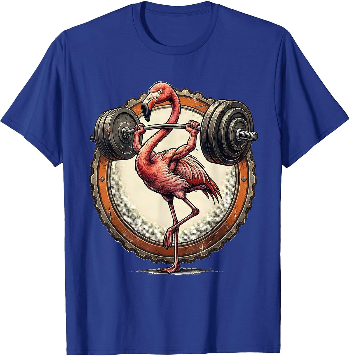 Flamingo Weightlifting Gym Novelty Graphic Tee T-Shirt - Royal Blue