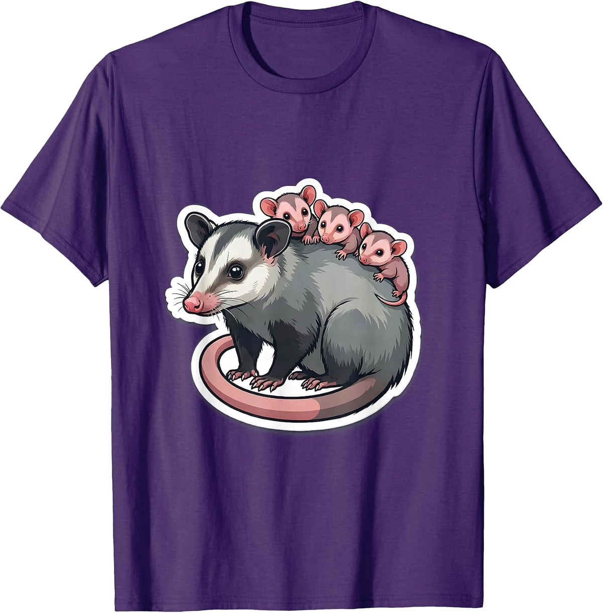 Opossum Mother With Babies Riding on Her Back T-Shirt - Purple