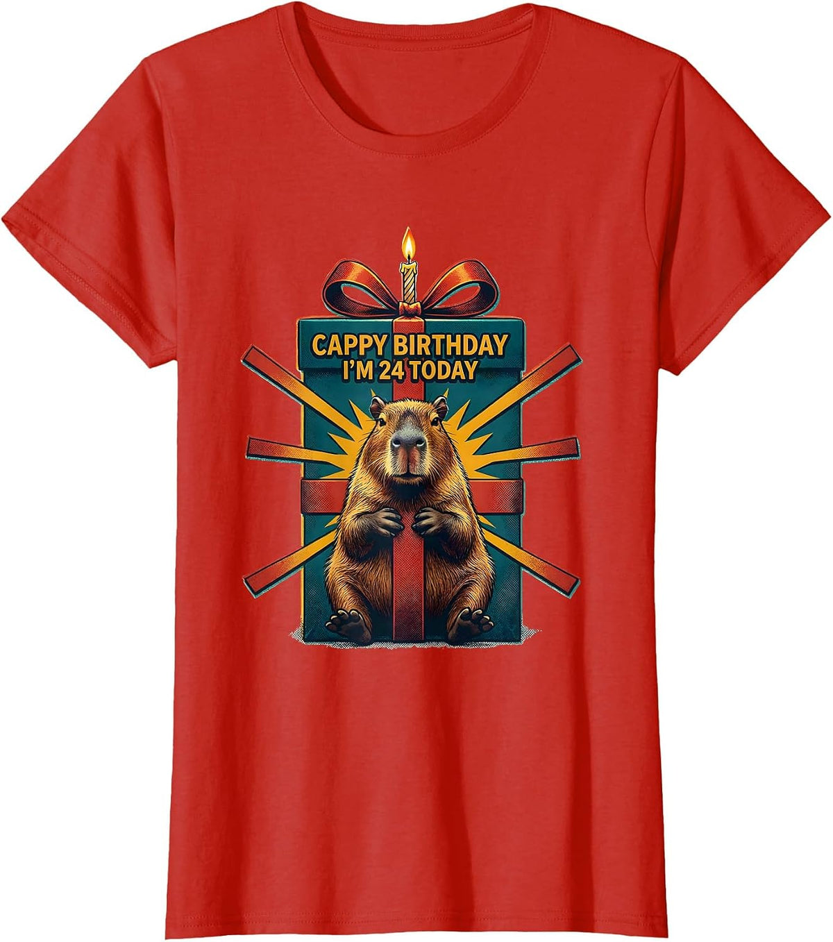 Cappy Birthday I'm 24 Today Funny Capybara Birthday Kawaii T-Shirt - Red