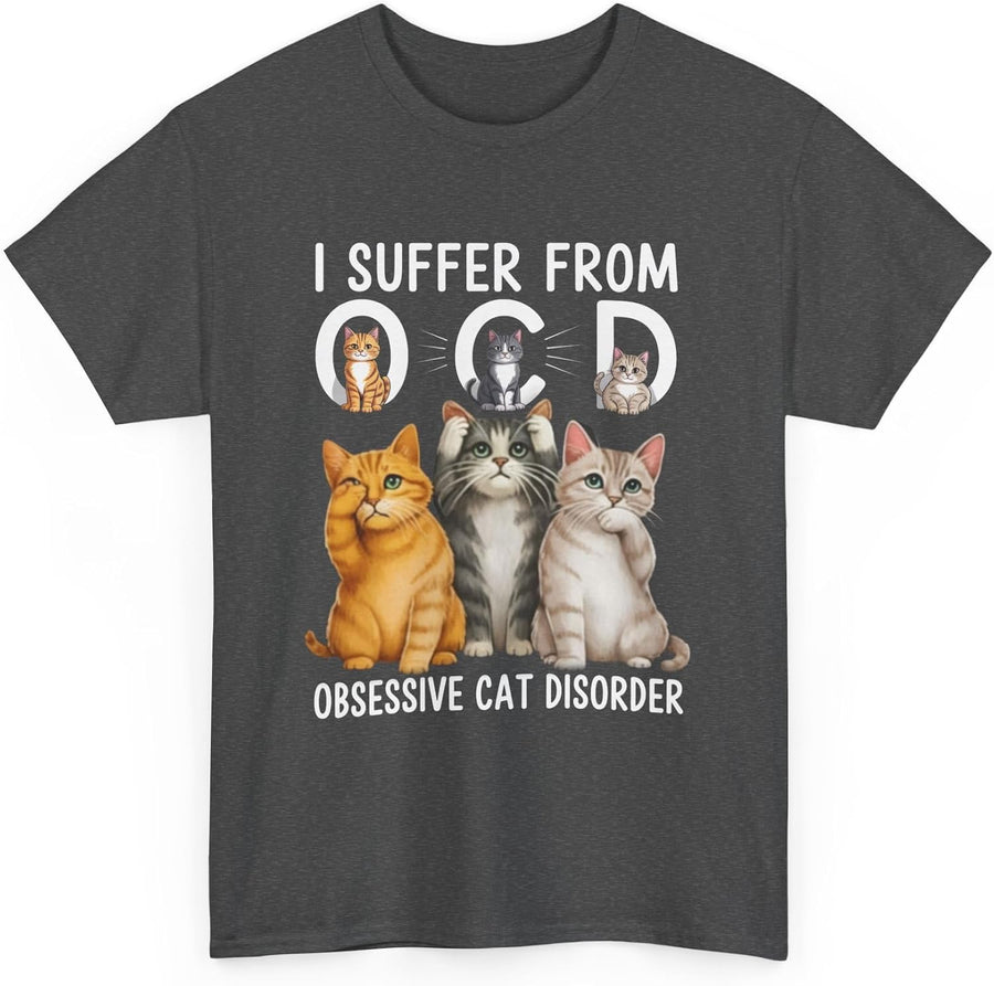 Obsessive Cat Disorder Funny T-Shirt | Cute OCD Kitten Lover Graphic Tee | Humorous Pet Owner Gift Unisex 100% Cotton Dark