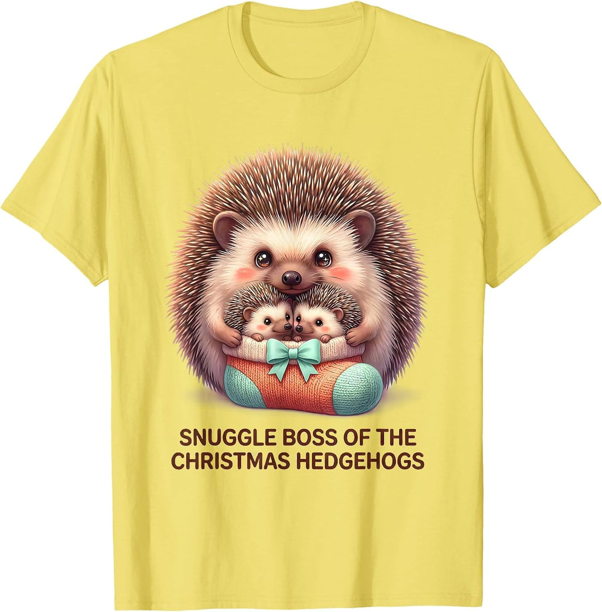 Men's Snuggle Boss Of The Christmas Hedgehogs Cute T-Shirt - Lemon Yellow